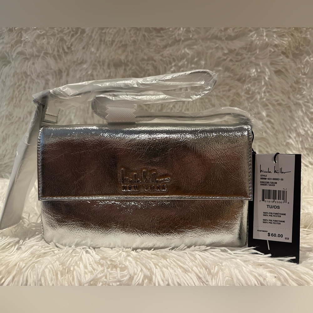 Nicole Miller Silver Bag Small Short Shoulder Strap New